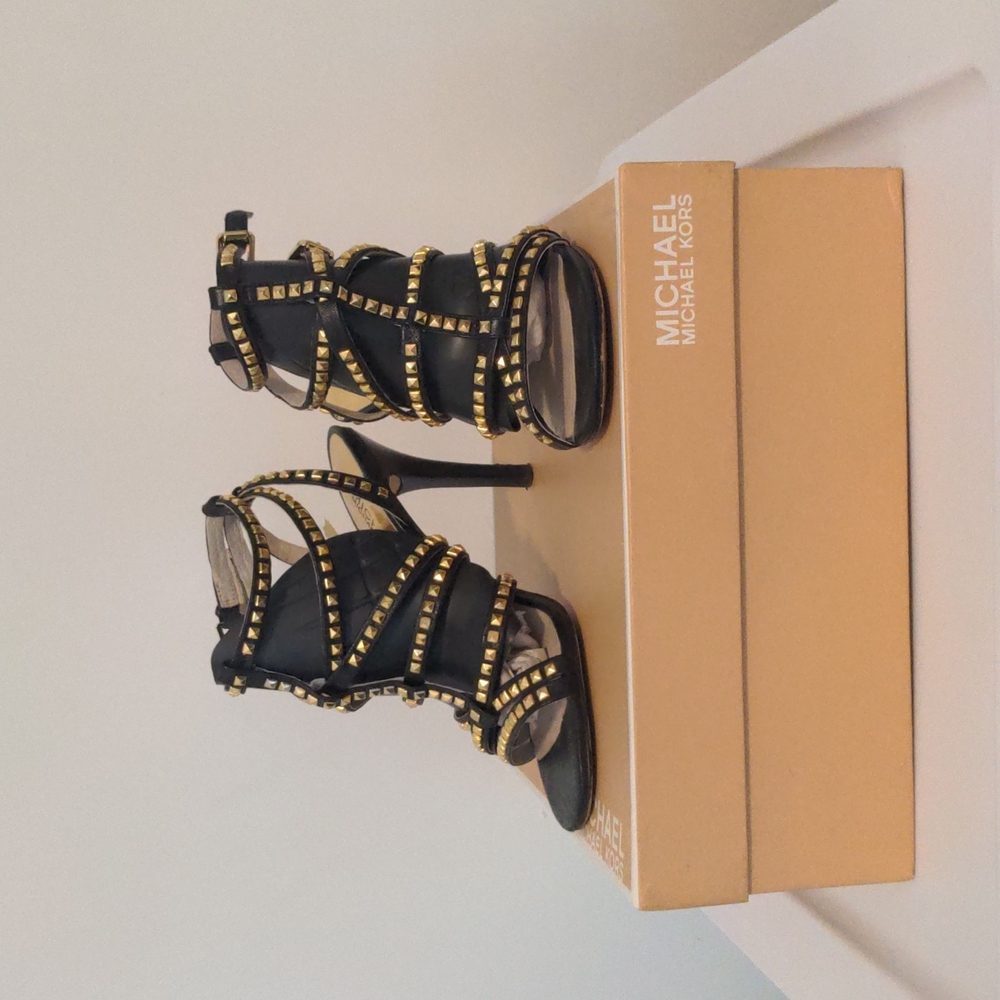 Michael Kors gold studded leather sandals